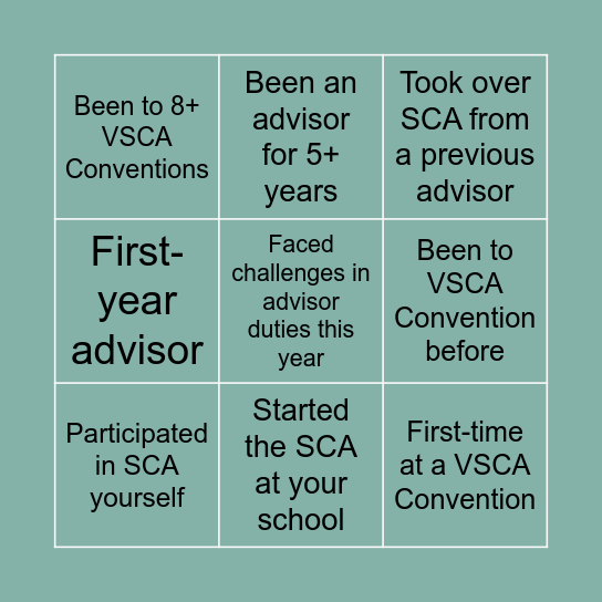 VSCA Advisor Bingo Card