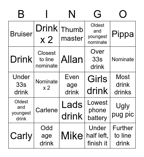 Drink bingo Card
