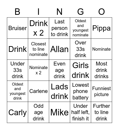 Drink bingo Card