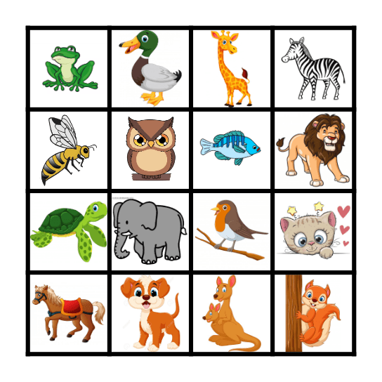 Bingo des animaux Bingo Card