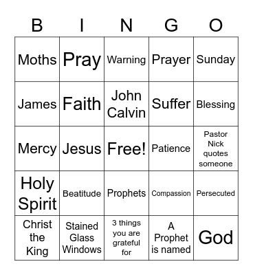 November 22nd Sermon Bingo Card