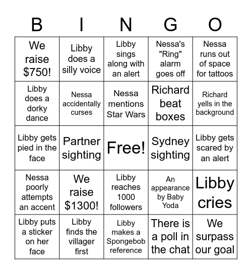 Libby and Nessa's Ultimate Bingo For AFSP!!!! Bingo Card