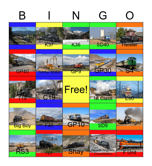 Railway Lines in Nevada and Colorado Bingo Card