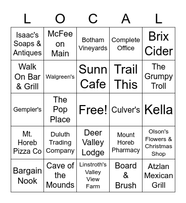 Shop Mount Horeb Chamber Bingo Card