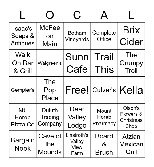 Shop Mount Horeb Chamber Bingo Card