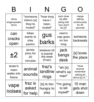 chincinatti bingo Card