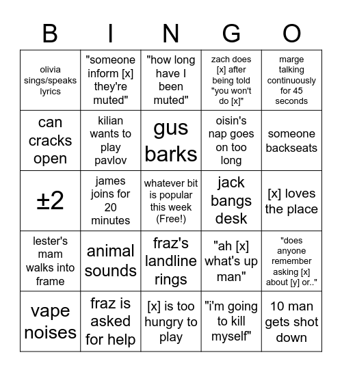 chincinatti bingo Card
