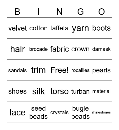 Material Girls Doll Club Bingo Card