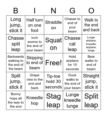 Sr Rec and Up Bingo Card