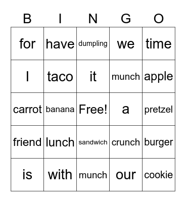 Lunch Munch Bingo Card