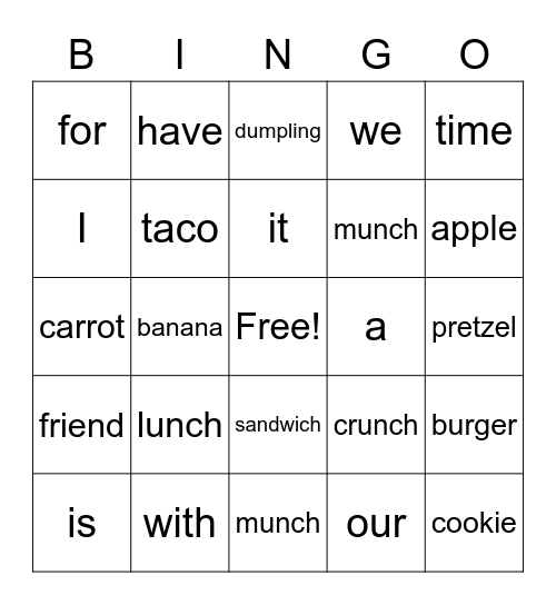 Lunch Munch Bingo Card