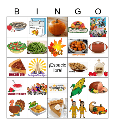 🍁 El día de acción de gracias 🦃 Bingo Card