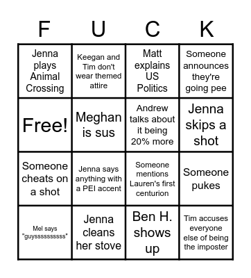 Centurion Saturday Bingo Card