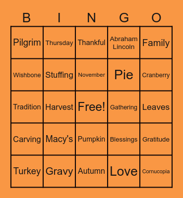 Thanksgiving Bingo Card