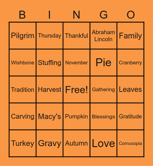 Thanksgiving Bingo Card