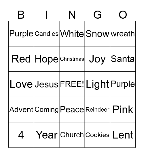 Advent Bingo Card