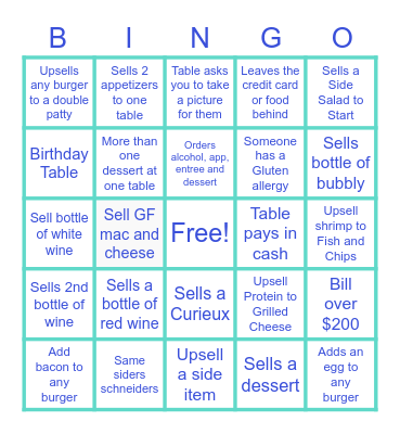 Nose Dive Bingo Night Bingo Card