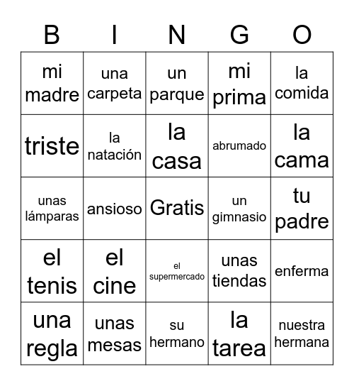 Vocabulario (Repaso) Bingo Card