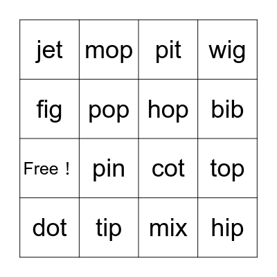 The O Words Bingo Card