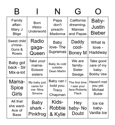 Baby Martin Bingo Card