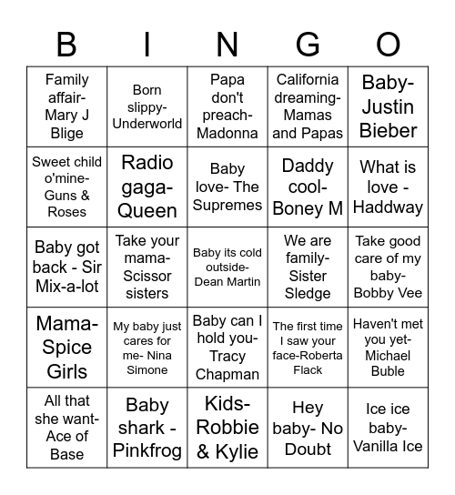 Baby Martin Bingo Card