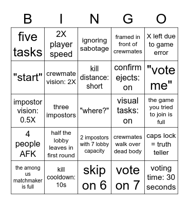 Among us pubs Bingo Card