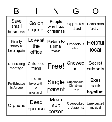 Holiday Tropes Bingo Card