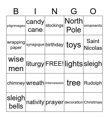 Lesson 10/Christmas Bingo Card