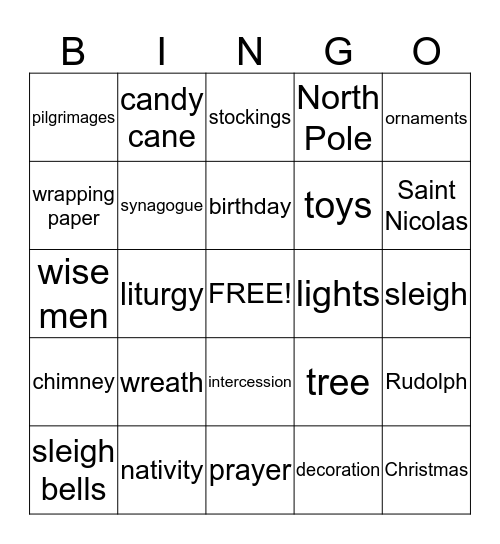 Lesson 10/Christmas Bingo Card
