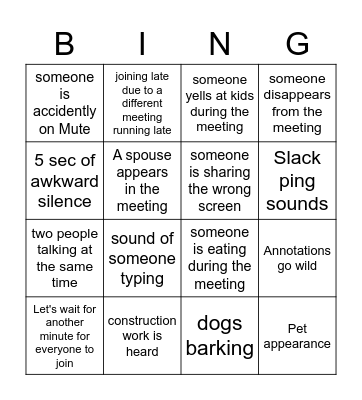 WFH Bingo Card