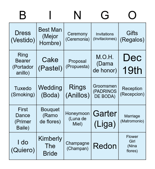 Wedding Bingo rendon Bingo Card