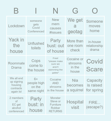 Winter House Bingo Card