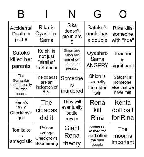 Higurashi Bingo Card