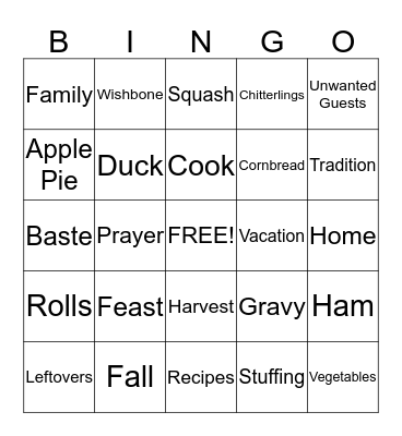 Thanksgiving Bingo Card