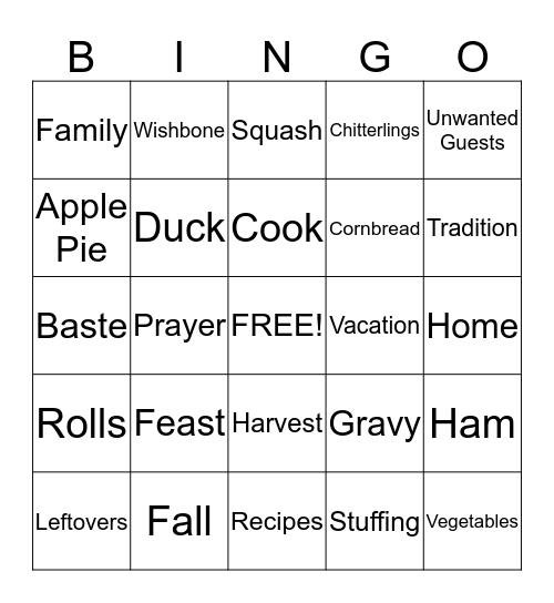 Thanksgiving Bingo Card