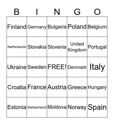 Europian Countries Bingo Card