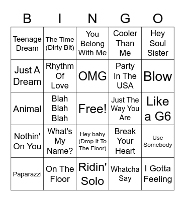 2010's Hits Bingo Card