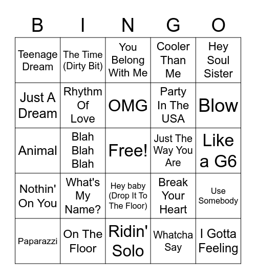 2010's Hits Bingo Card