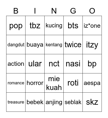 ini punya Chaewon Bingo Card