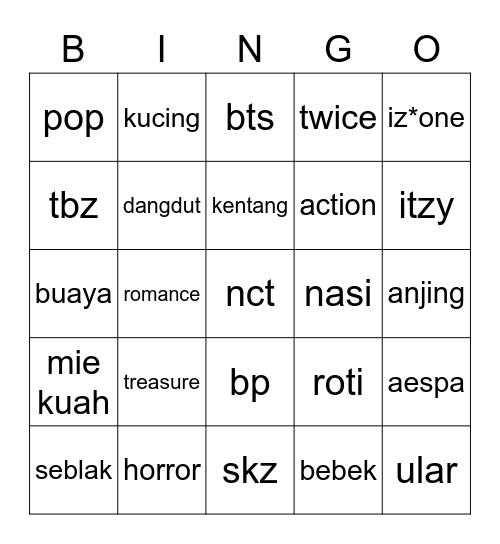 ini punya Chaewon Bingo Card