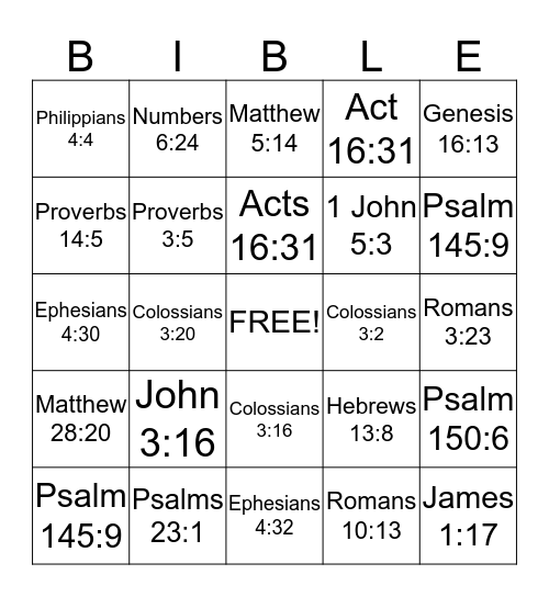 The Bible Verses Bingo Card