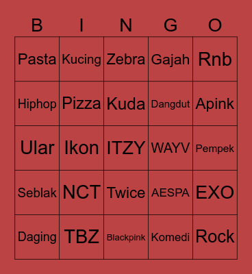 JI~JEL Bingo Card
