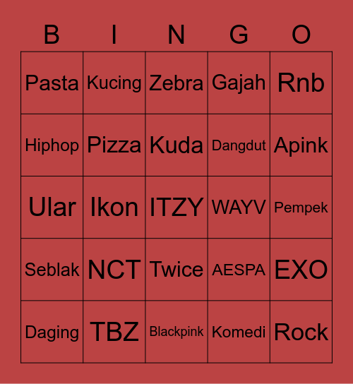 JI~JEL Bingo Card