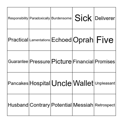 Sermon Bingo 12/7/14 Bingo Card