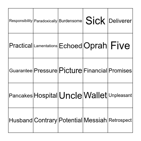 Sermon Bingo 12/7/14 Bingo Card