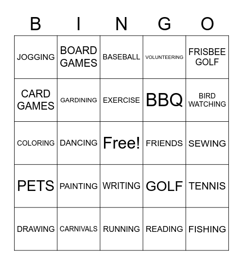 LEISURE Bingo Card