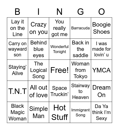 70’s Singo (one) Bingo Card