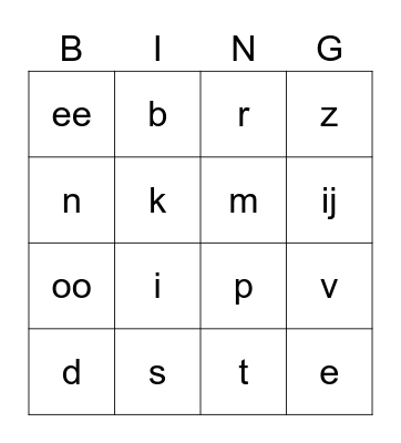 Letters kern 1-2-3 Bingo Card
