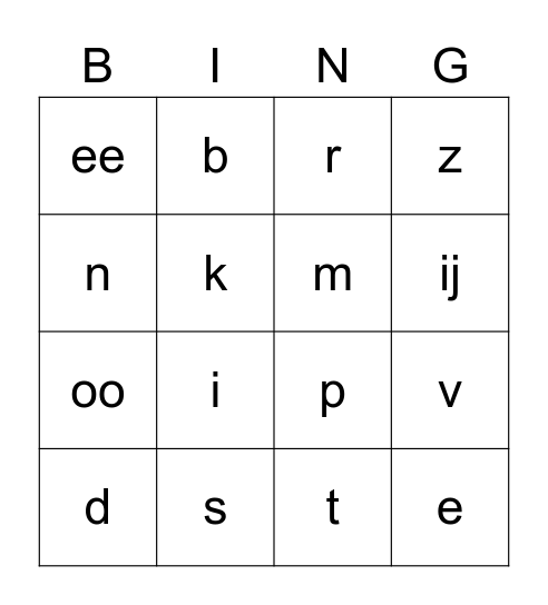 Letters kern 1-2-3 Bingo Card