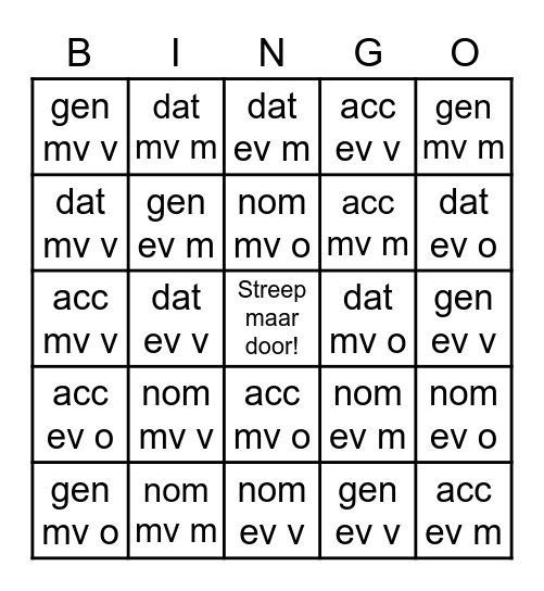 Naamvallen bingo Card